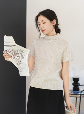 apipedream如一梦 100%澳洲美利奴羊毛小翻领短袖针织衫/芝芝香雪