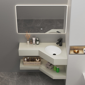 肤感岩板洗手盆奶油风洗脸盆定制浴室柜转角水池三角洗涮台盆组合