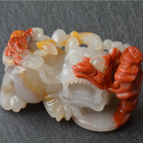 云南天然黄龙玉霸王貔貅手把件招守财玉石小摆件手工雕刻带证书