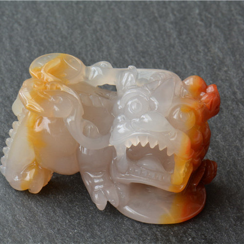 云南天然黄龙玉霸王貔貅手把件小摆件手工精雕阴阳眼三彩老料大号