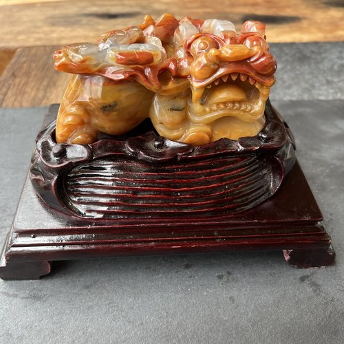 云南天然黄龙玉霸王貔貅摆件金沙老料大皮丘手工雕刻玉石带证书