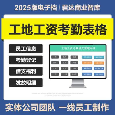 2025建筑工地工资考勤借支管理excel表格系统农民工自动工资计算