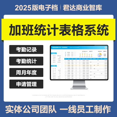 2025新员工加班考勤统计Excel表格系统加班时长工资审批月度登记