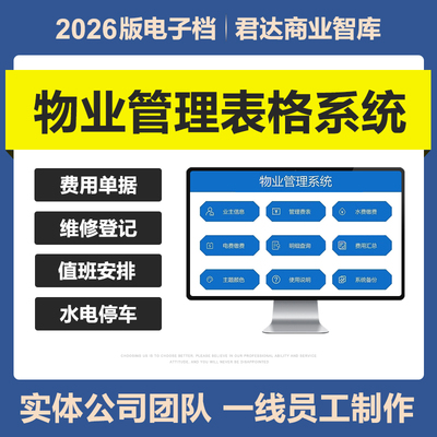 2026物业管理Excel表格财务水电收缴费登记统计数据业主停车维修