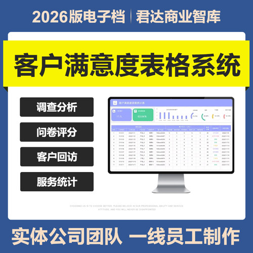 2026新客户满意度管理excel表格系统问卷调查表统计回访分析评分