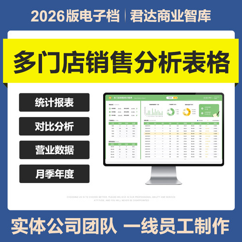 2026新多门店销售明细分析excel表格系统连锁店铺营业额数据统计