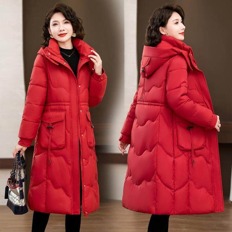 红色羽绒棉服女士中长过膝高端气质棉衣收腰显瘦连帽保暖外套棉袄,女装/女士精品,棉衣/棉服,淘宝优惠券,粉丝福利购,淘宝优惠卷