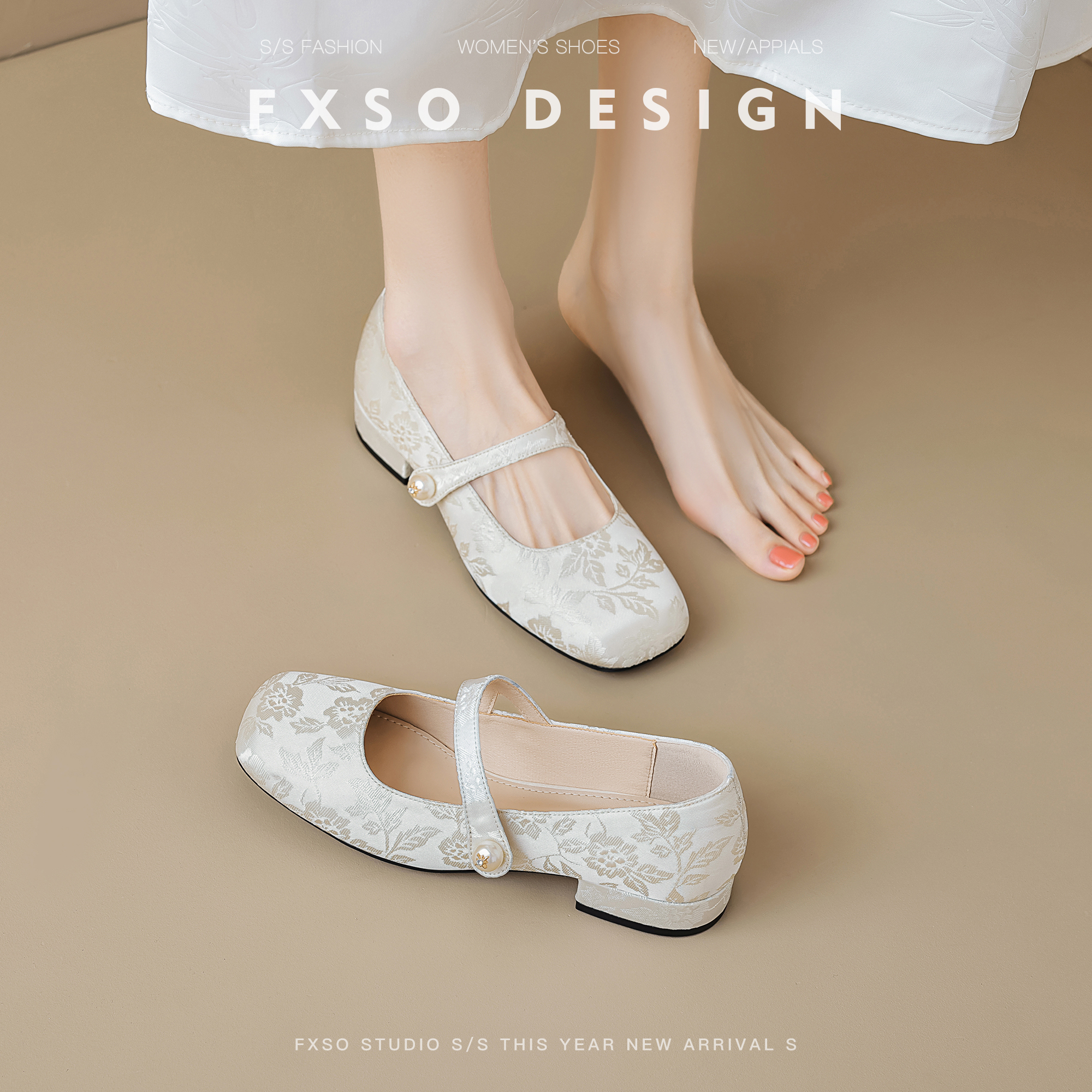 【方巷大叔】刺绣玛丽珍粗跟单鞋