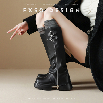 新款皮带扣小个子厚底增高裤管靴