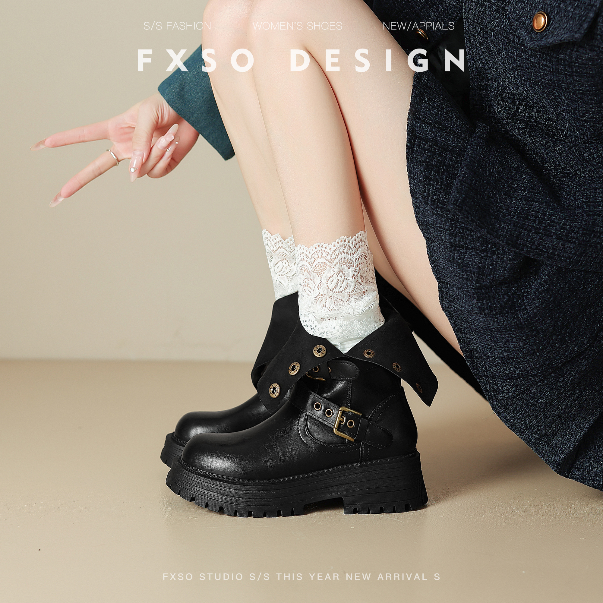 真皮【方巷大叔】黑色英伦风马丁靴女款2025秋冬新款美拉德短靴子