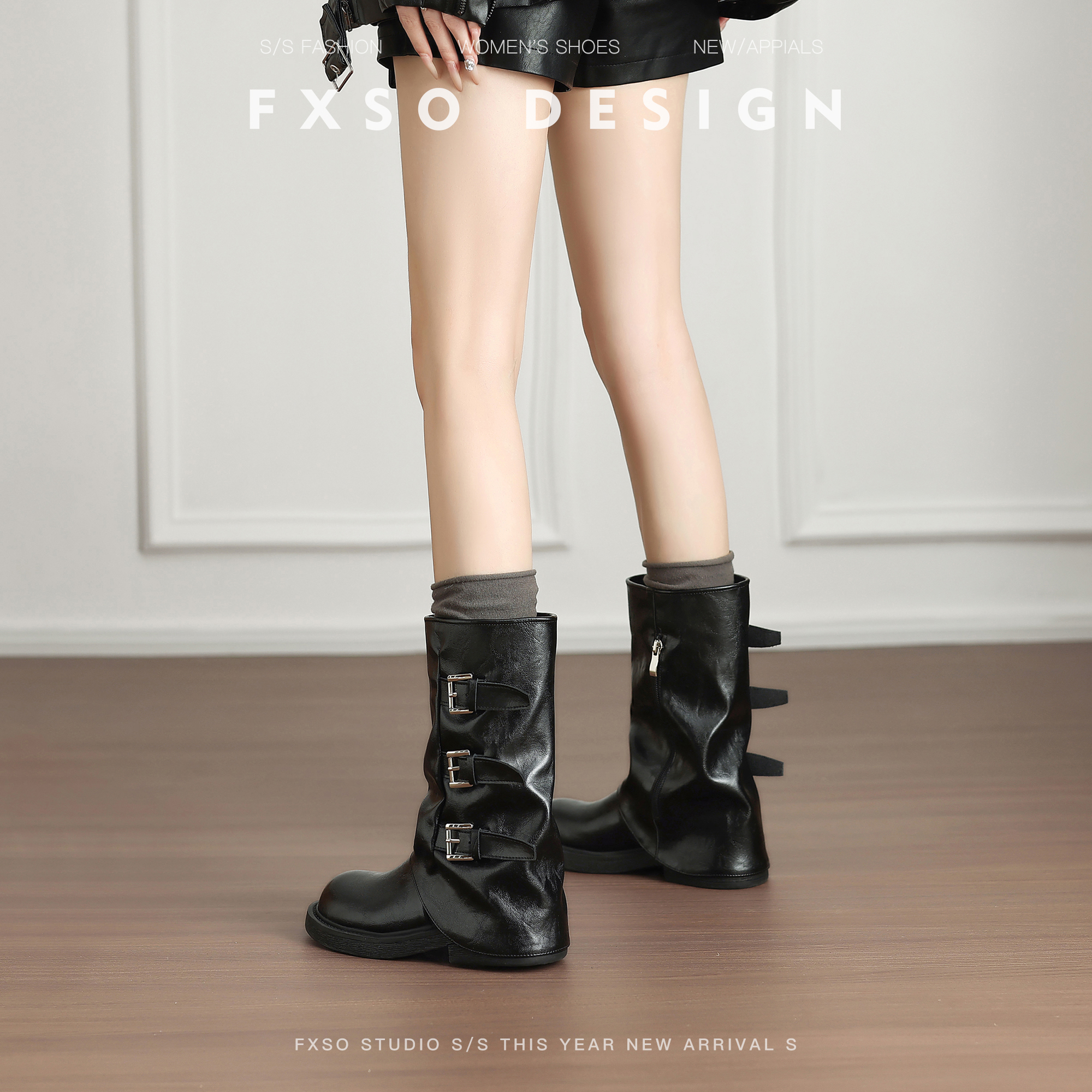 牛皮款复古美式厚底马丁靴女英伦