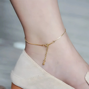 S925纯银镀14k金极细精致蛇骨脚链女 小众设计简约网红ins风脚饰