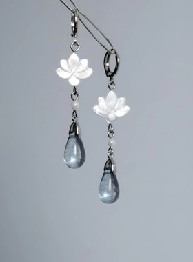 清水出芙蓉原创新中式莲花耳饰蝶贝水滴耳环耳夹简约复古风耳夹女