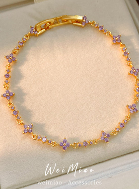 镶锆石花朵拼接卡扣手链感轻奢手环气质精致百搭时尚手饰