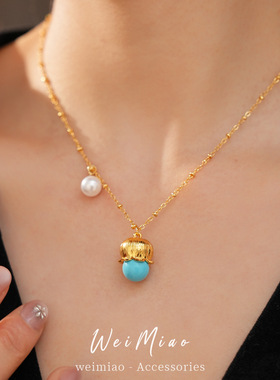 18K真金电镀树脂花苞珍珠项链轻奢小众锁骨链气质简约百搭项饰女