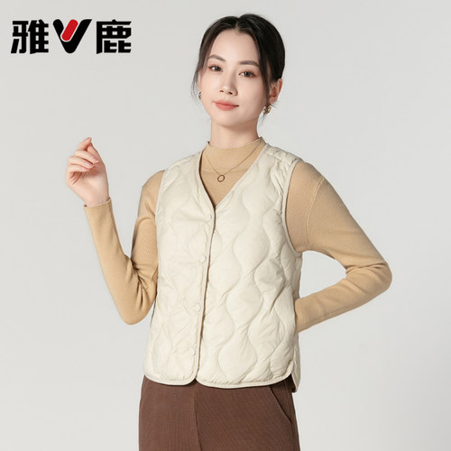 休闲短款圆领白鸭绒羽绒马甲女