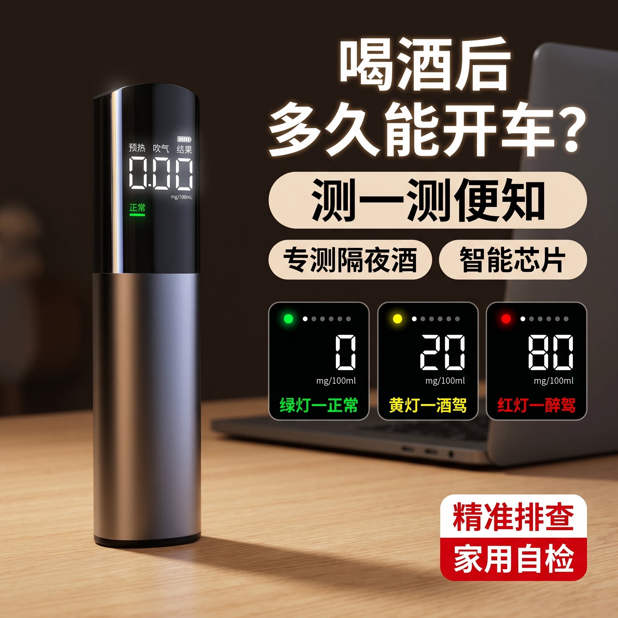 酒精测试仪测酒驾检测仪吹气式交通测酒器专用高精度测量仪酒测仪