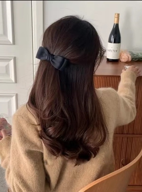 黑色蝴蝶结发夹女半扎发后脑勺发卡新款发饰弹簧夹边刘海夹头饰G