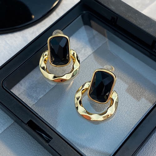 2025春夏新款仿水晶耳饰 欧美大牌耳圈方形耳钉小众时尚耳环韩版