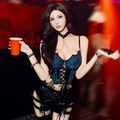 夜店蹦迪酒吧舞蹈辣妹性感纯欲风吊带背心气质修身露脐胸衣束身衣