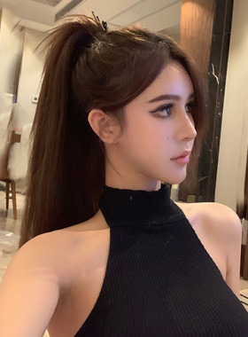 ins超火欧美女装2026新款小高领坑条修身露脐高腰短款无袖小上衣