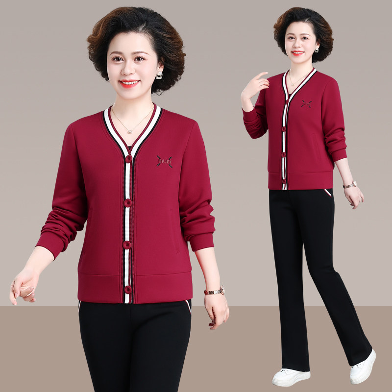 妈妈装春装新款上衣三件套中老年运动服套装女春秋中年人外套大码