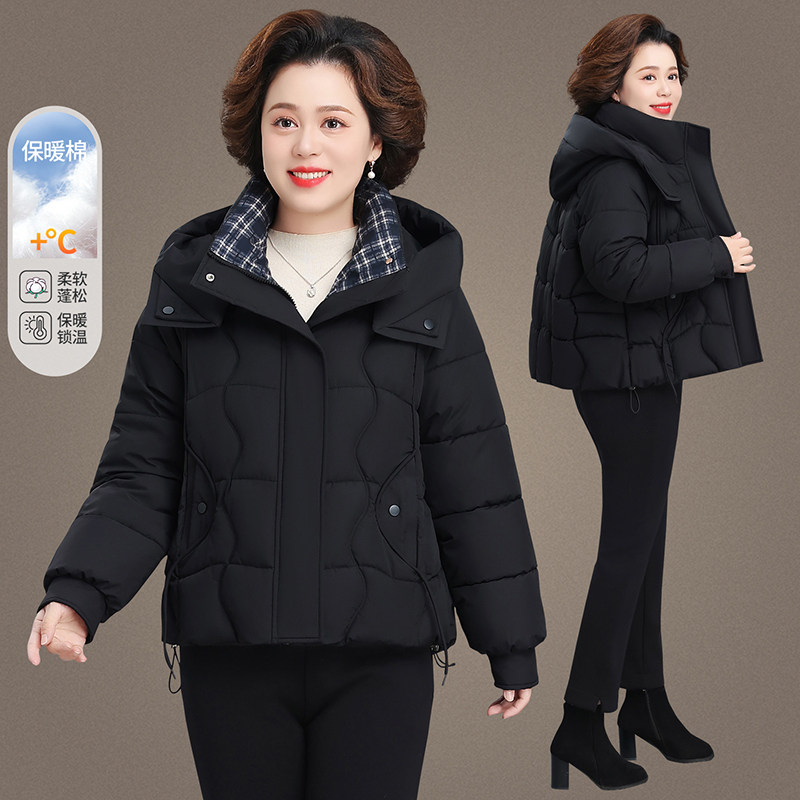 妈妈装连帽加厚保暖短款棉服显瘦