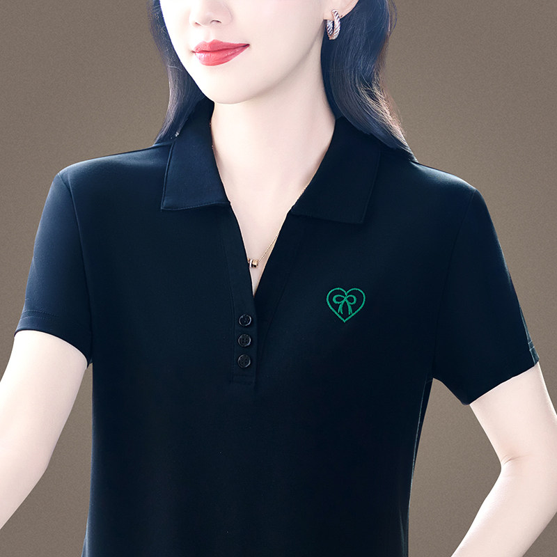 2026新款POLO衫女短袖翻领刺绣爱心上衣学院风减龄大码