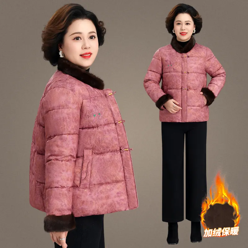新中式盘扣加绒加厚妈妈棉衣