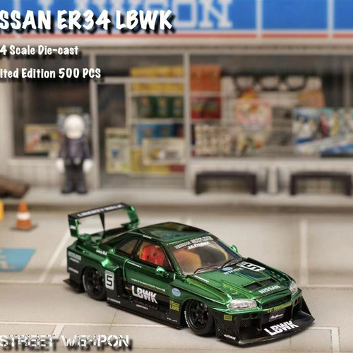 日产尼桑GTR ER34车模 LB改装剪影 SW 1:64 开前盖 合金汽车模型
