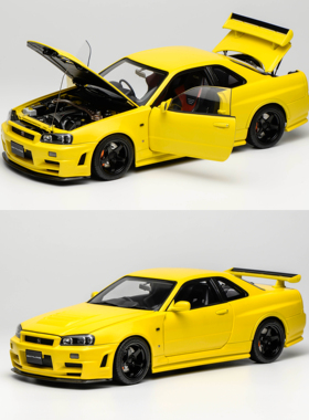 MH 1:18 日产尼桑GT-R R34 CUSTOMIZED VERSION 黄 合金全开车模