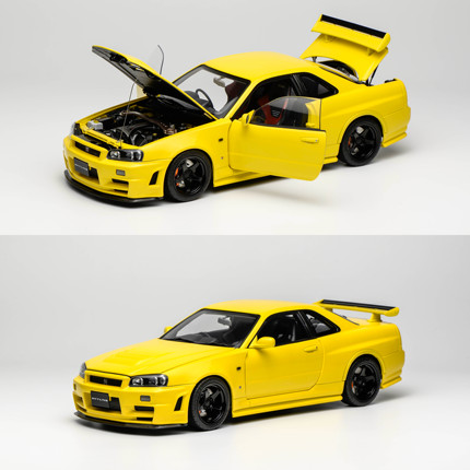 MH 1:18 日产尼桑GT-R R34 CUSTOMIZED VERSION 黄 合金全开车模