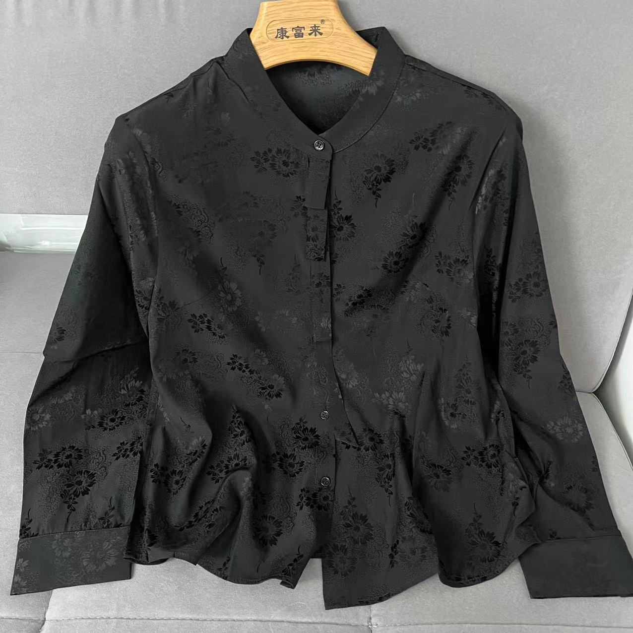 米瑞多娜  花罗长袖衬衫 真丝桑蚕丝女上衣6058