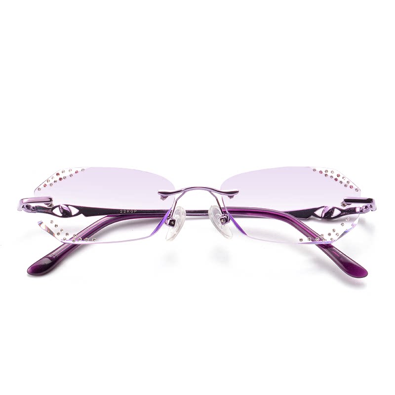 配眼镜女无框切边近视眼镜架有度数变色防蓝光辐射镶钻眼睛框B026