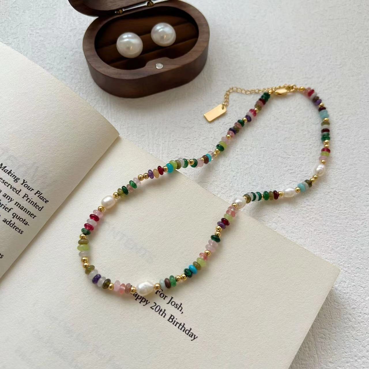 新款天然石珍珠彩色琉璃