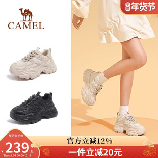 骆驼老爹鞋女鞋2026冬季新款运动鞋女款加绒复古厚底ins潮休闲鞋