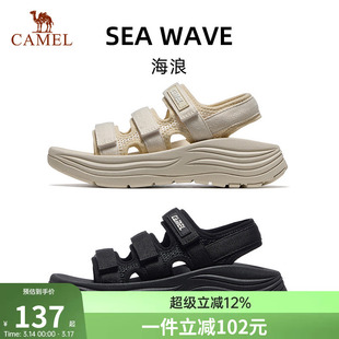 骆驼海浪运动凉鞋女款2026新款厚底沙滩鞋轻便透气魔术贴鞋子女鞋