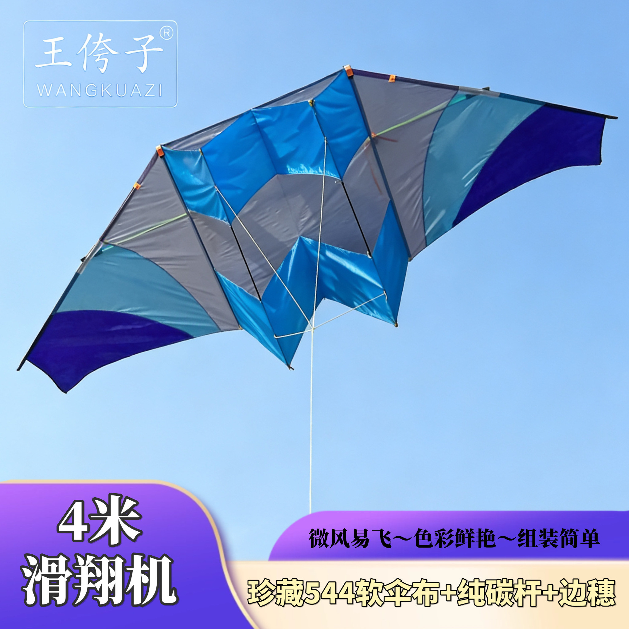 潍坊王侉子风筝 4米珍藏版544软伞布滑翔机  易飞 质量好图片