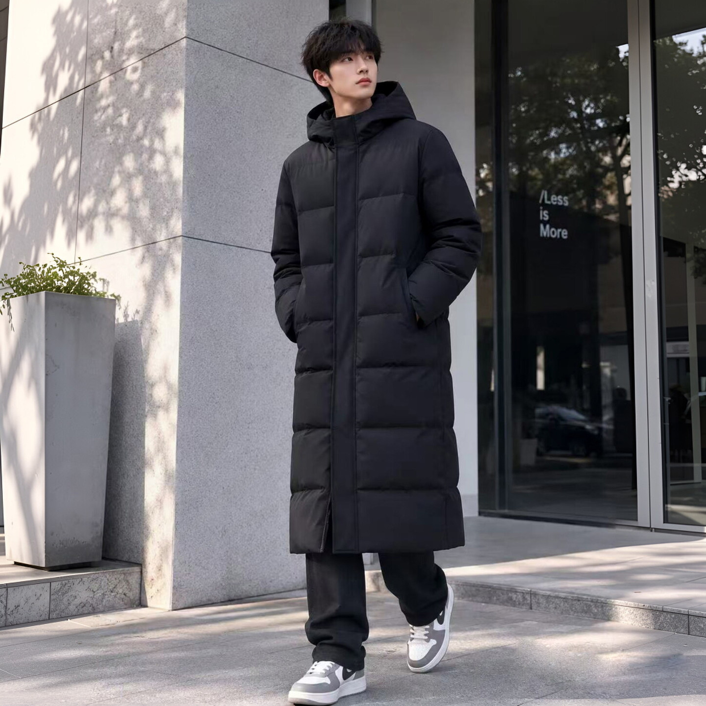 冬季加厚超长款黑色棉服男防寒保暖外套过膝到脚踝体育生冬训大衣