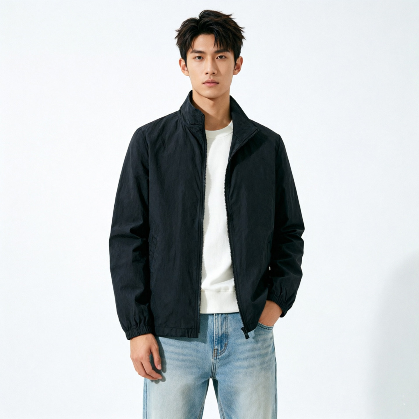 休闲风立领防晒服夹克男夏季凉感百搭通勤加大码轻薄速干无帽外套