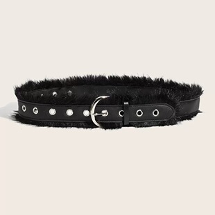 新款小众美式辣妹宽版仿皮草毛毛腰封皮革大衣腰带皮带时尚腰饰潮