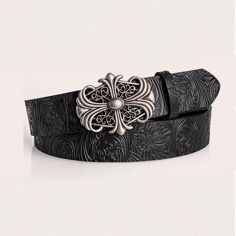 thumbnail for Bohemian western denim vintage-print heavy-duty belt versatile embellished belt with jacket cinched waistband