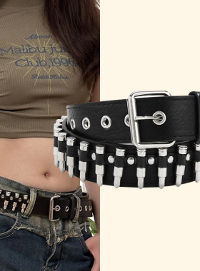 新款男女子弹腰带 欧美朋克风铆钉皮带 时尚百搭个性女裤带装饰潮