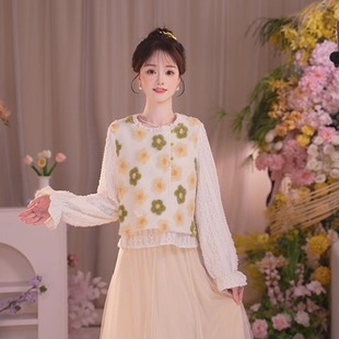 瑶西【杏黄花絮】2026新款国风原创假两件马甲上衣加绒半身纱裙