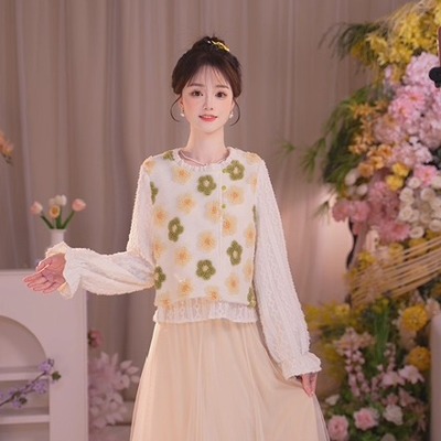 瑶西国风假两件加绒马甲纱裙套装