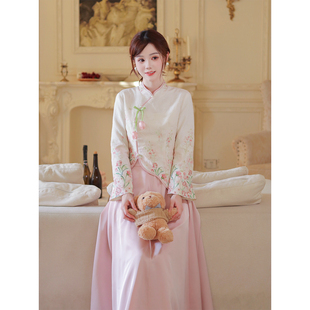 瑶西【郁香折影】粉色长裙巨好看的秋冬汉服新中式裙子两件套装