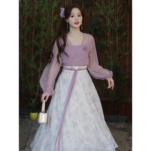 瑶西【雨雾紫藤】新款紫色国风汉服女装爆款新中式套装裙子