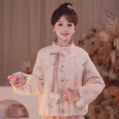 印花外套立体蝴蝶仙雾粉加绒半裙女套装 瑶西 厚款 冬季 粉枝蝶影