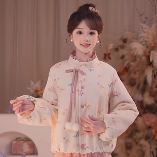 瑶西【粉枝蝶影】冬季厚款印花外套立体蝴蝶仙雾粉加绒半裙女套装