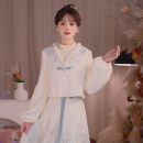 瑶西 国风毛绒原创刺绣加绒上衣半身裙汉服国风两件套 青黛朝雪